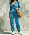 Women's Casual Cowl Neck Long Sleeve Top And Jogger Pants Set