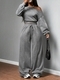 Gray One-Shoulder Off-Shoulder Knit Two-Piece Set For Women