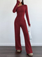 Off-Shoulder Knit Two-Piece Set Women Slim Fit Long Sleeve Top Wide Leg Pants