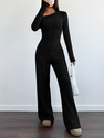 Off-Shoulder Knit Two-Piece Set Women Slim Fit Long Sleeve Top Wide Leg Pants