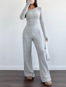 Off-Shoulder Knit Two-Piece Set Women Slim Fit Long Sleeve Top Wide Leg Pants
