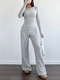 Off-Shoulder Knit Two-Piece Set Women Slim Fit Long Sleeve Top Wide Leg Pants