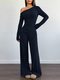 Off-Shoulder Knit Two-Piece Set Women Slim Fit Long Sleeve Top Wide Leg Pants
