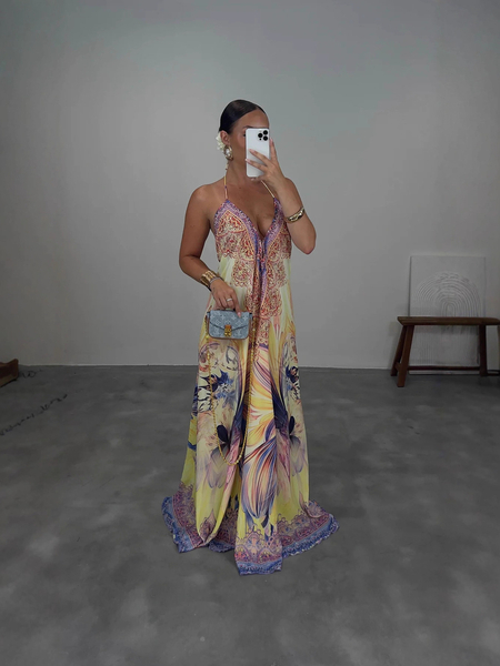 Bohemian Spaghetti Strap Sleeveless Printed Maxi Dress