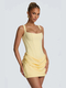 Square Neck Sleeveless High Waist Pleated Bodycon Short Dress