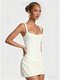 Square Neck Sleeveless High Waist Pleated Bodycon Short Dress