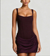 Square Neck Sleeveless High Waist Pleated Bodycon Short Dress