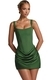Square Neck Sleeveless High Waist Pleated Bodycon Short Dress