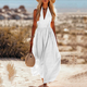Elegant V-Neck Sleeveless Solid Color Summer Dress