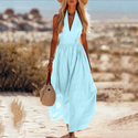 Elegant V-Neck Sleeveless Solid Color Summer Dress