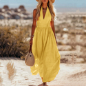 Elegant V-Neck Sleeveless Solid Color Summer Dress
