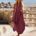 Elegant V-Neck Sleeveless Solid Color Summer Dress