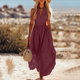 Elegant V-Neck Sleeveless Solid Color Summer Dress