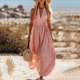 Elegant V-Neck Sleeveless Solid Color Summer Dress