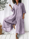 Solid Color Cotton Linen Long Sleeve Mid-Length Shirt Jumpsuit For Women