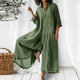 Solid Color Cotton Linen Long Sleeve Mid-Length Shirt Jumpsuit For Women