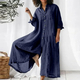 Solid Color Cotton Linen Long Sleeve Mid-Length Shirt Jumpsuit For Women