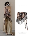 Tassel Tie Waist Printed Triangular Scarf Skirt Layered Cover-Up