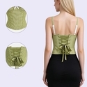 Green Green Striped Fishbone Corset Open-Back Camisole Top