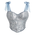 Blue Open-Back Cami Bra With Chest Pads And Corset Shapewear