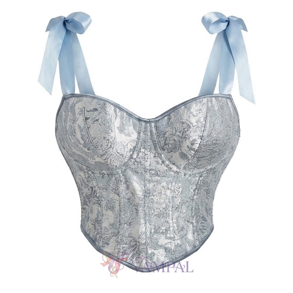 Blue Open-Back Cami Bra With Chest Pads And Corset Shapewear