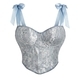 Blue Open-Back Cami Bra With Chest Pads And Corset Shapewear