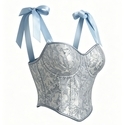 Blue Open-Back Cami Bra With Chest Pads And Corset Shapewear