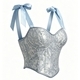 Blue Open-Back Cami Bra With Chest Pads And Corset Shapewear