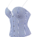 Blau Blumenspitze Schnürung Offener Rücken Camisole Korsett BH