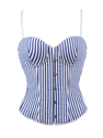 Blau Blumenspitze Schnürung Offener Rücken Camisole Korsett BH