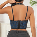 Blue Halter Corset Bustier Top With Fishbone Detail For Women