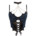 Blue Halter Corset Bustier Top With Fishbone Detail For Women