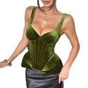 Grün Olivgrün Samt Korsett Bustier Camisole Top