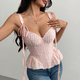 French-Style Tweed Camisole Corset Top With Ruffled Hem