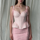 French-Style Tweed Camisole Corset Top With Ruffled Hem