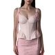 French-Style Tweed Camisole Corset Top With Ruffled Hem
