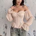 Schulterfreies Chiffon Puffärmel Top