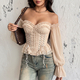 Schulterfreies Chiffon Puffärmel Top