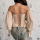 Schulterfreies Chiffon Puffärmel Top