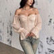 Schulterfreies Chiffon Puffärmel Top
