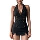 Western Vintage Halter Corset Cami Deep V Metal Buckle Slimming Tank Top