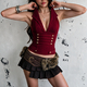 Western Vintage Halter Corset Cami Deep V Metal Buckle Slimming Tank Top