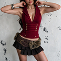 Western Vintage Halter Korsett Cami Tiefes V Metall Schnalle Schlankmachendes Tank Top