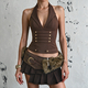 Western Vintage Halter Corset Cami Deep V Metal Buckle Slimming Tank Top