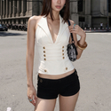 Western Vintage Halter Korsett Cami Tiefes V Metall Schnalle Schlankmachendes Tank Top