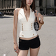 Western Vintage Halter Corset Cami Deep V Metal Buckle Slimming Tank Top