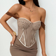 Vintage French Jacquard Plaid Strapless Corset Camisole With Bra Pads