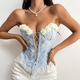 Embroidered Patchwork Lace-Up Corset Tank Top