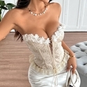 Embroidered Patchwork Lace-Up Corset Tank Top