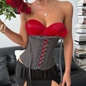 Color-Block Red And Gray Corset Tube Top With Underwire And Boning